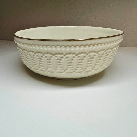 Lenox Ivory Embossed Bowl Gold Trim – 6” Textured Beaded Design – Bone China - Picture 4 of 7